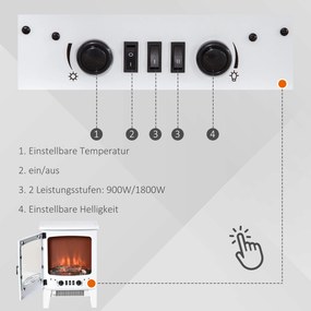 Kominek elektryczny LED kominek podłogowy z efektem płomienia 900/1800 W kolor biały | Aosom.pl