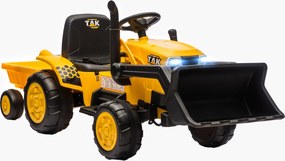 AIYAPLAY Elektryczny pojazd budowlany na jeździku, zabawkowa koparka z przyczepą, 3-8 lat, tworzywo sztuczne, stal, Żółty