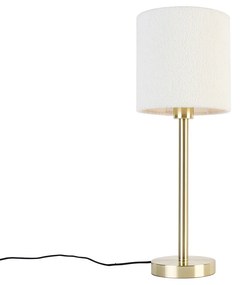 Klasyczna lampa stołowa mosiądz z abażurem z boucle białego 20 cm - SimploDesignerski Oswietlenie wewnetrzne