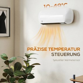 HOMCOM Ścienny grzejnik nadmuchowy 2000W ceramiczny grzejnik ścienny z wentylatorem, 2 poziomy mocy, wyświetlacz LED, termostat, biały | Aosom PL