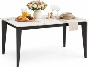 Rozkładany biały stół z blatem imitującym marmur B5-R20