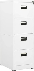 Biały stalowy segregator na teczki z 4 szufladami i zamkiem, kompatybilny z formatem A4 i legalnym, 46x62x133 cm, nowoczesny design