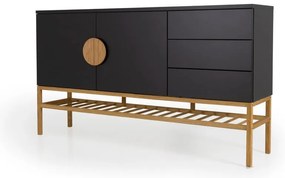 Czarna komoda z nogami z drewna dębowego Tento Scoop, szer. 176 cm