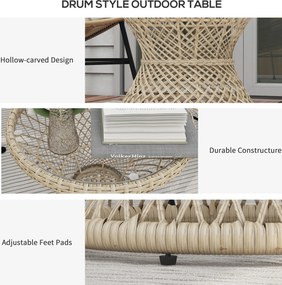 Outsunny Stolik kawowy Stolik boczny w stylu boho, blat ze szkła, polirotan, 45 cm x 45 cm x 52 cm, Naturalny