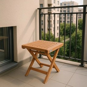 Tekowy stołek składany do łazienki i przedpokoju, 43 cm