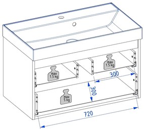 Szafka łazienkowa wisząca zielona lamelowy front 80 x 45 cm z umywalką z otworem CUSCO