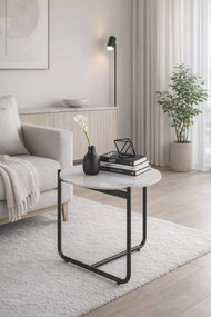 Loftowy stolik kawowy biały marmur + czarny R6-A06