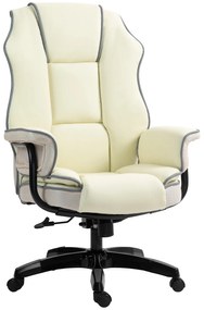 Vinsetto Ergonomiczny fotel biurowy, dodatkowo wypełniony, z funkcją leżenia, skóra ekologiczna, 76x80x118-124 cm, Kremowy