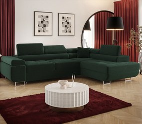 Zielony sztruksowy narożnik z pojemnikiem na pościel A8-Z04