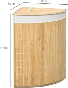 HOMCOM 55L Kosz na bieliznę z pokrywą, uchwytem, sorter prania z wymiennym workiem na pranie dla łazienki, bambus, naturalny