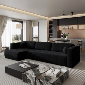 Masseno Narożnik OLVERA z funkcją spania i pojemnikiem na pościel Narozniki L, Rozkładana sofa - Czarny, KRONOS 07