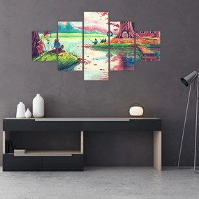 Obraz - Akwarela, Bay in a mountain village (125x70 cm)