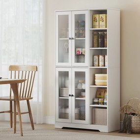 HOMCOM Szafka kuchenna z drzwiami szklanymi, półki, otwarte przegrody, 172 cm, MDF, Biały