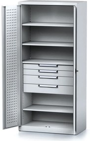 Szafa warsztatowa MECHANIC, 1950 x 920 x 500 mm, 4 półki, 4 szuflady, szare drzwi