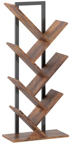 HOMCOM Regał na książki z 7 półkami w formie drzewa do biura, rustykalny brąz