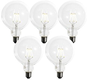 Zestaw 5 E27 LED o przyciemnianym świetle, spiralny filament G125 5W 450lm 2200K