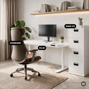 Biurko elektryczne sit-stand z szufladą i ładowarką bezprzewodową Qi białe, 1400 mm: ELLIS