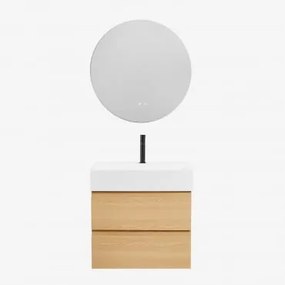 Zestaw Wiszących Mebli Łazienkowych Z Drewna I Forniru Jesionowego Zintegrowany Z Umywalką Ona Naturalna & Okrągła - Sklum