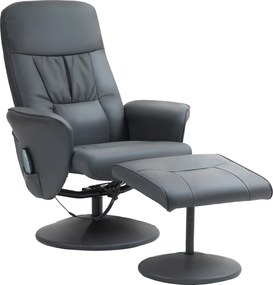 HOMCOM Fotel Masujący z Podnóżkiem, Ergonomiczne Krzesło z 10 Punktami Wibracji, Skóra Ekologiczna, 76 x 81 x 105 cm, Ciemnoszary
