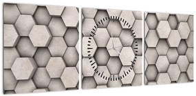 Obraz - Sześciokąty w betonie (z zegarem) (90x30 cm)