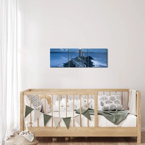 Obraz latarni morskiej i morza (z zegarem) (90x30 cm)