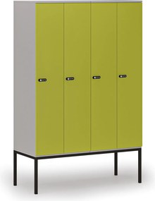 Drewniana szafa ubraniowa S4 z podstawą, 4-drzwiowa, 1871 x 1200 x 500 mm, demontaż, zamek mechaniczny z kodem, szary/zielony