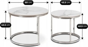 Zestaw Stolików Kawowych AMARA 45,5 cm/60 cm Biały Marmur/Srebrny Glamour