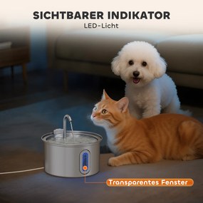 PawHut Fontanna dla kotów 2,5L z Cichą Pompą, Filtr węglowy LED 19,4 x 19,4 x 18,7 cm