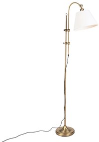 Klasyczna lampa podłogowa brązowa z białym kloszem - Ashley klasyczny/Antyczny Oswietlenie wewnetrzne