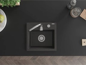 Mexen Milo zlewozmywak granitowy 1-komorowy 435 x 410 mm, czarny nakrapiany, syfon chrom - 6505441000-76