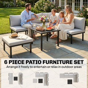 Outsunny Zestaw Mebli Ogrodowych 5-6 Osób Sofa Dwuosobowa, Krzesła, Narożnik, Stolik, Podnóżek | Aosom PL