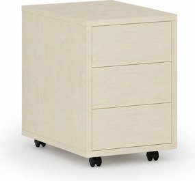 Kontenerek biurowy mobilny PRIMO WOOD, PUSH-lock, 3 szuflady, brzoza