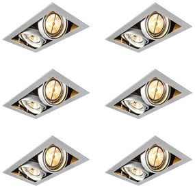 Zestaw 6 reflektorów wpuszczanych stalowych AR111 regulowanych 2-źródła światła - Oneon