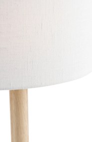 Lampa stołowa drewniana z owalnym lnianym abażurem białym 25 cm - Mels Rustykalny / Vintage Oswietlenie wewnetrzne