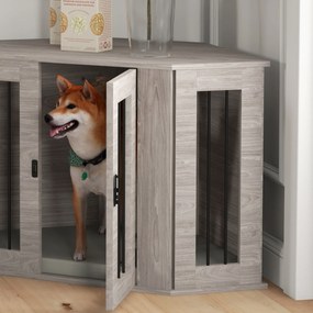 PawHut Klatka dla psa, projekt narożny, z zamknięciem, 1 poduszka leżakowa, 104 x 55 x 63 cm, Brązowy