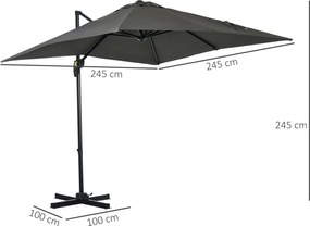 Outsunny Parasol ogrodowy z bocznym ramieniem szary kwadratowy odporny na warunki atmosferyczne | Aosom PL