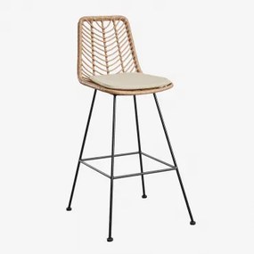 Wysoki Stołek Z Naturalnego Syntetycznego Rattanu Gouda Miel & ↑75 Cm & Czarny & Kremowa - Sklum