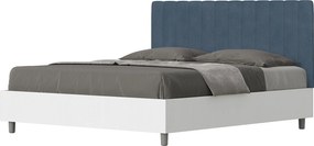 Łóżko wyposażone w stelaż z listwami z pojemnikiem 160x190 konstrukcja Frassino biała zagłówek microfibra Niebieski Kaia