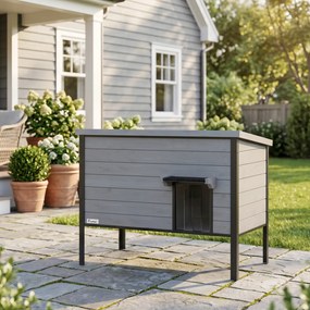 PawHut Wodoodporny domek dla kota z otwieranym dachem i wyjmowaną podłogą, wejście, dla 1-2 kotów do 12 kg, 85x55x70 cm, Jasnoszary | Aosom PL