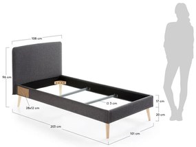 Ciemnoszare tapicerowane łóżko Kave Home Lydia, 90 x190 cm