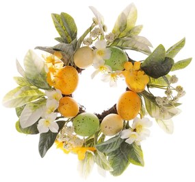 Wieniec wielkanocny z kwiatami i jajkami żółty, śr. 30 cm