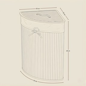 Narożny kosz na pranie ARCO, bambus, 60 l