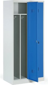 Szafka ubraniowa S1 z przegrodą, 1850 x 800 x 500 mm, zamek cylindryczny, drzwi niebieskie