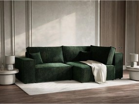 Ciemnozielony rozkładany/ze schowkiem narożnik z tkaniny szenilowej (prawostronny/w kształcie litery L) Tonga – Maison de Rêve