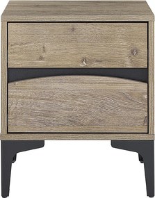 SoBuy Stolik nocny z 2 szufladami, frontem łukowym i metalowymi nóżkami, drewnopodobny, naturalny