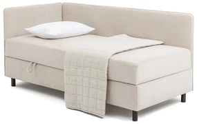 Beżowe tapicerowane łóżko jednoosobowe ze schowkiem i materacem 90x200 cm Avela – Bonami Selection