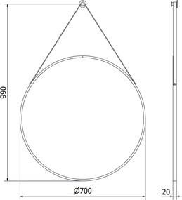 Mexen String lustro łazienkowe okragłe 70 cm, rama czarna - 9854-070-070-000-70