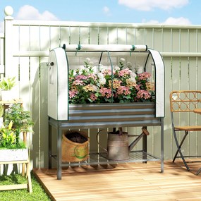 Outsunny Podwyższona grządka z nakładką szklarniową z metalu, skrzynia do sadzenia z półką, podwyższona 120 x 55 x 140 cm | Aosom PL