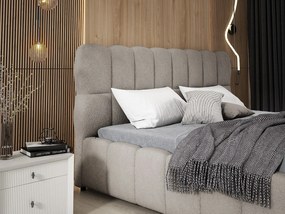 Emporius Avilla łóżko dwuosobowe 160x200 cm - łóżko tapicerowane z pojemnikiem i stelażem w nowoczesnym stylu - tkanina boucle, jasny szary (Anthology 15)