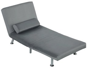 HOMCOM Składany fotel z funkcją łóżka, rozkładany fotel relaksacyjny w stylu welurowym, regulowane oparcie, 75 x 70 x 75 cm, Szary